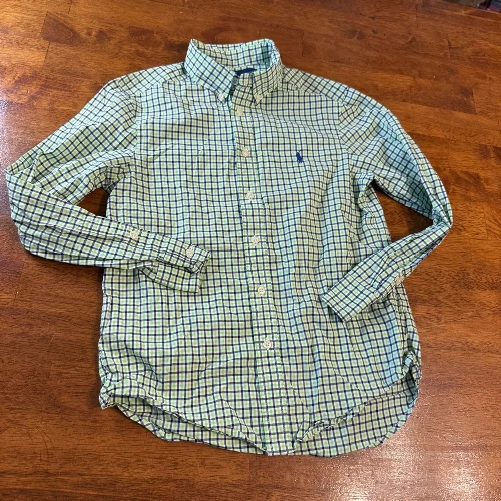 Kids Ralph Lauren Blue Green Plaid Shirt size medium 10-12